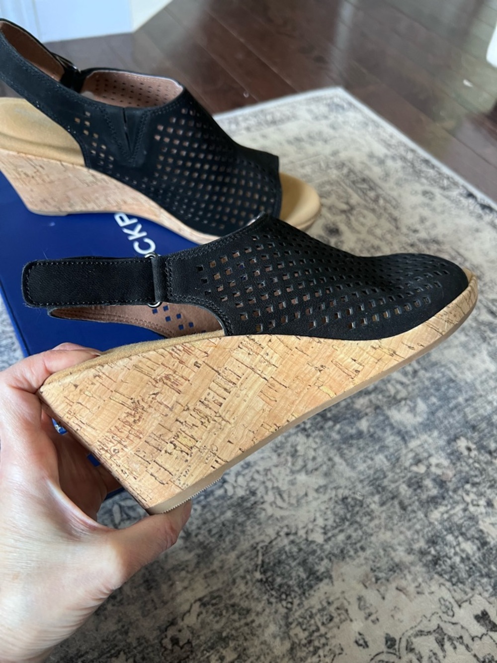 Rockport Black Briah Perforated Slingback Cork Wedge Sandal - Picture 7 of 16